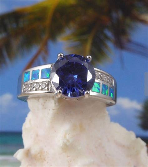 Lab Created Blue Opal Ring Purple Cz Sterling Silver Kappys Jewelry