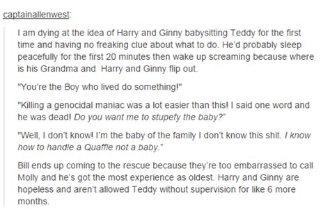 Hp Headcanon Harry And Ginny Babysitting Teddy Harry And Ginny