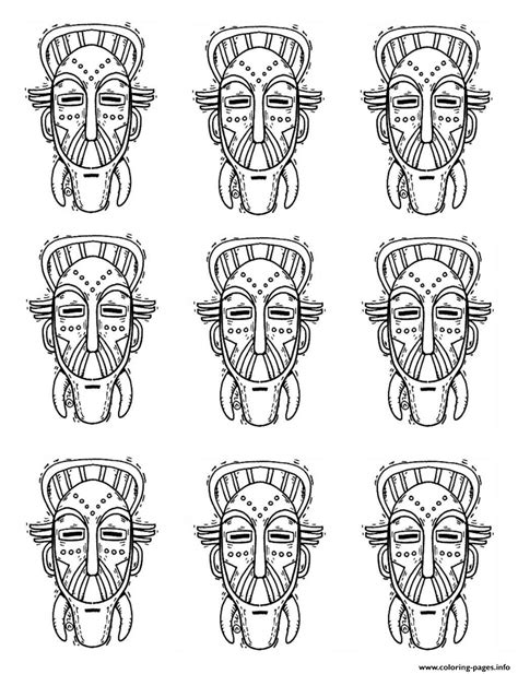 Adult Africa Masks Identicals Coloring Page Printable