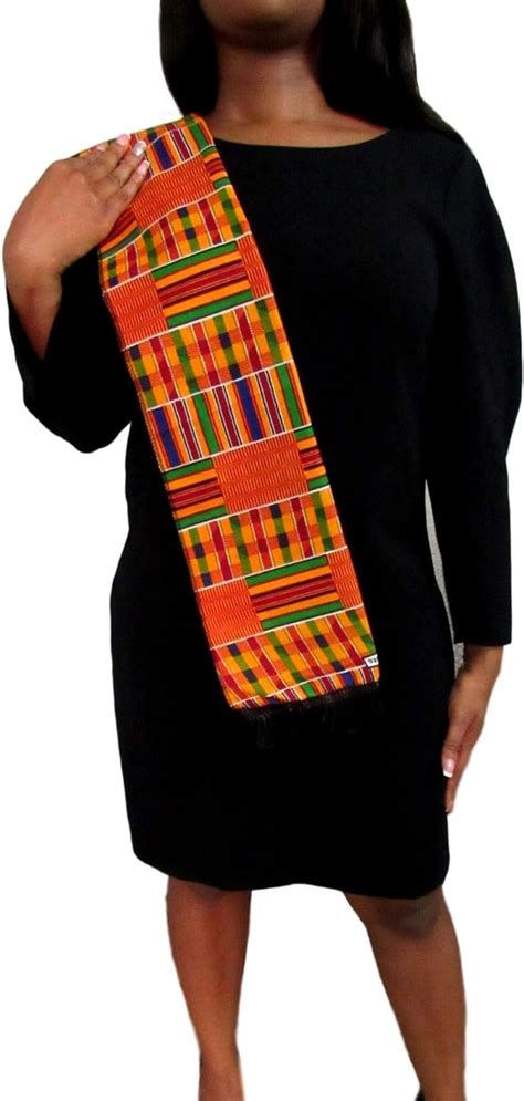 Shophaven African Kente Scarf Kente Stole Kente Cloth African Scarf African Print Black