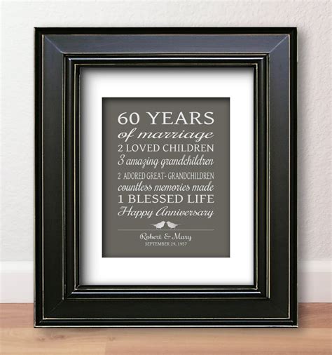 The 60th wedding anniversary is truly a momentous time for any couple. 60th Anniversary Gift for Parents 60 Years Married Sign