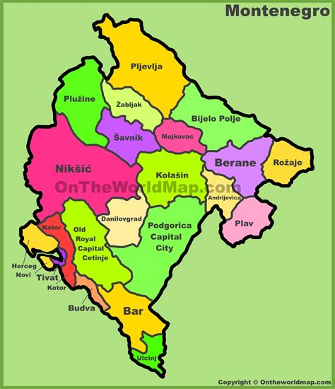 Administrative Divisions Map Of Montenegro Ontheworldmap