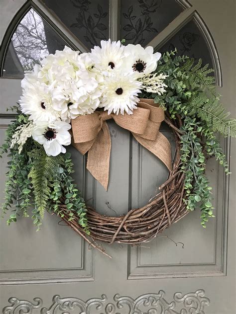 Spring Grapevine Floral Wreath With White Flowers Year Round Etsy