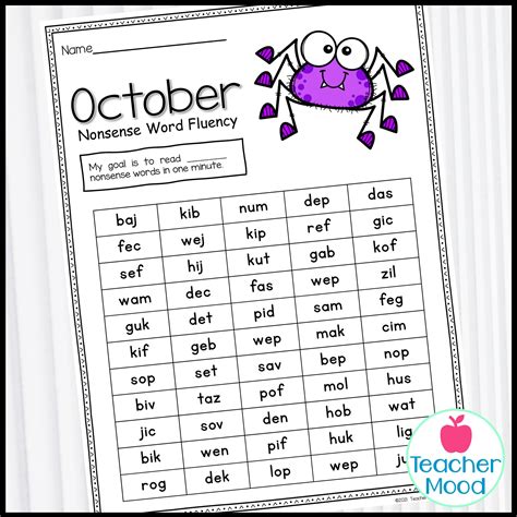 Nonsense Word Fluency Practice Sheets Oral Reading Fluency Nwf