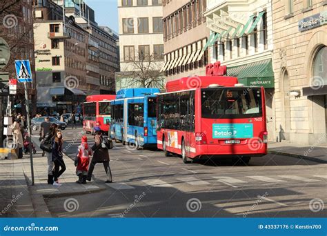 Bus Stop And Buses In Stockholm Sweden Editorial Photo Image Of