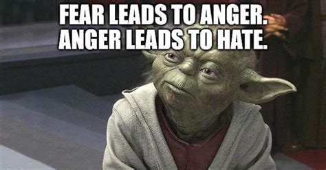 Nefret ise acı çekmeye yol açar. "Fear leads to anger. Anger leads to hate. Hate leads to ...