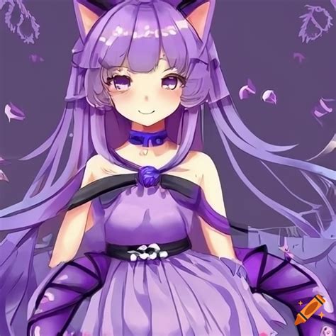 Kawaii Purple Cat Girl Illustration