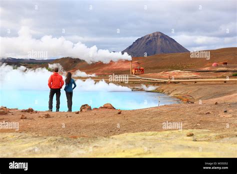 Iceland Travel People By Geothermal Energy Power Plant And Hot Spring