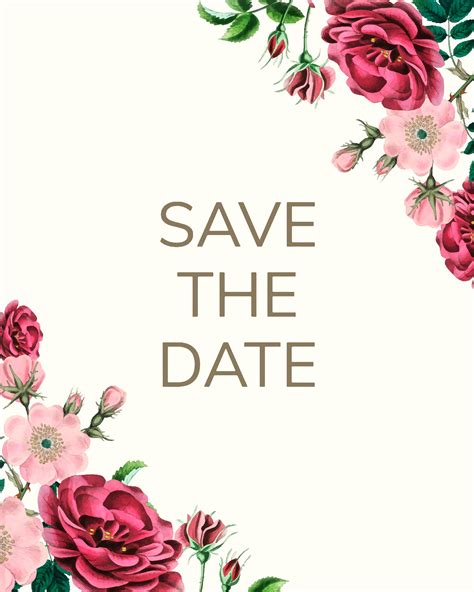 Save The Date With Floral Design Vector Download Free Vectors