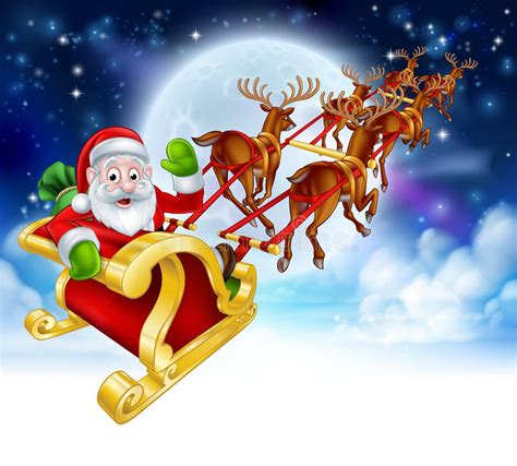 Santa Reindeer Sleigh Cartoon Christmas Scene Stock Vector