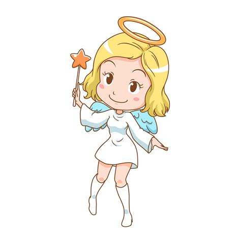 Cartoon Character Of Cute Angel Holding Magic Wand 4903253 Vector Art At Vecteezy