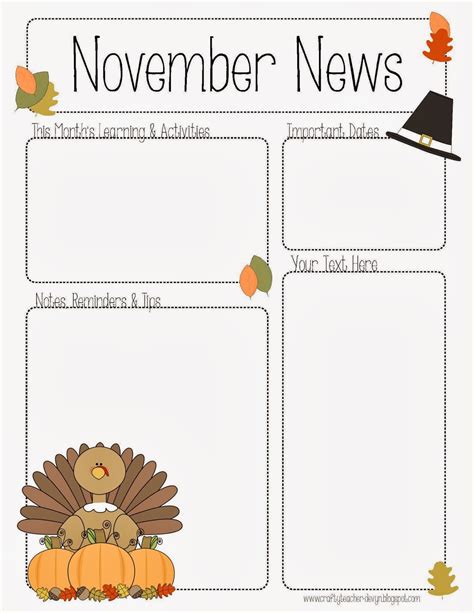 November Newsletter For Preschool Pre K Kindergarten And All Grades