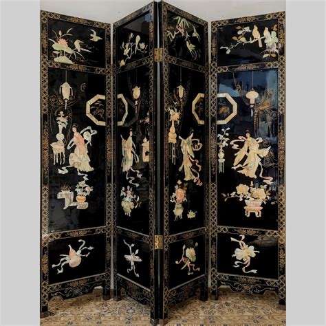 Chinese Mother Of Pearl And Lacquer Folding Screen