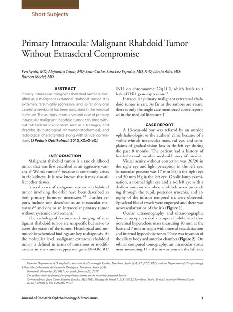Pdf Primary Intraocular Malignant Rhabdoid Tumor Without Extrascleral