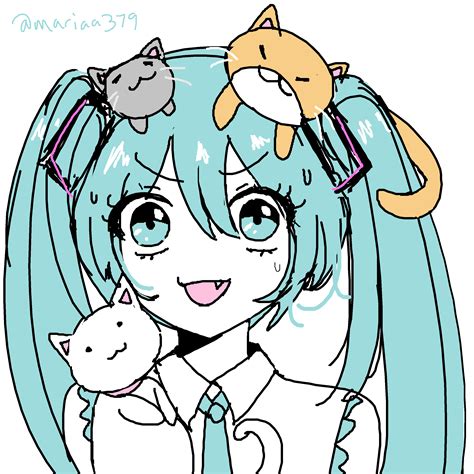 Hatsune Miku With Cats Icon Drawing Rvocaloid