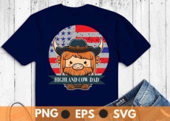 Highland Cow Dad Vintage Usa Flag Th Of July T Shirt Design Vector Usa