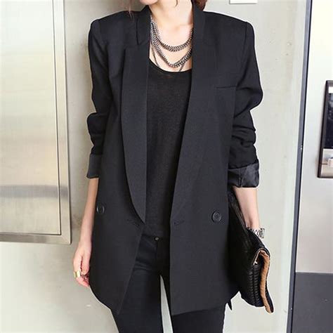2016 Spring Autumn Women Korean Fashion Black Blazers Female Plus Size