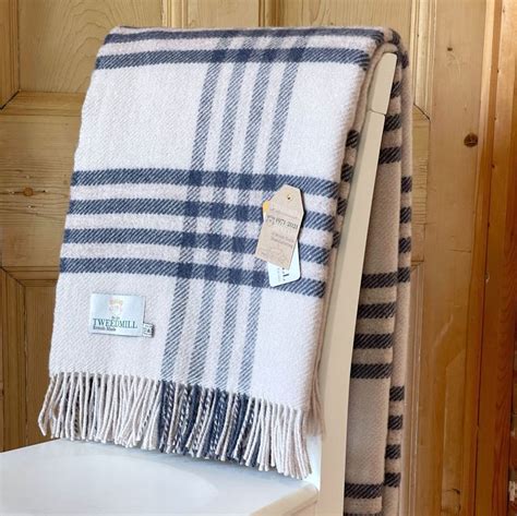 Tweedmill Hex Check Blanket Extra Large 150 X 240 Cm Blue Slate And