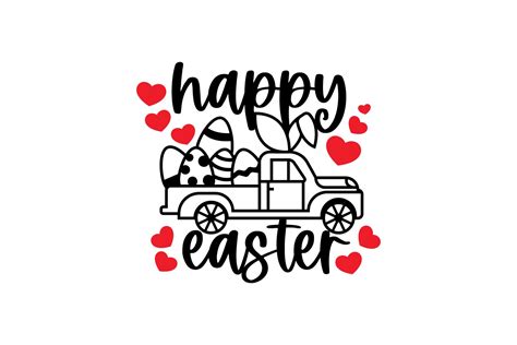 Happy Easter Truck With Eggs And Hearts Svg