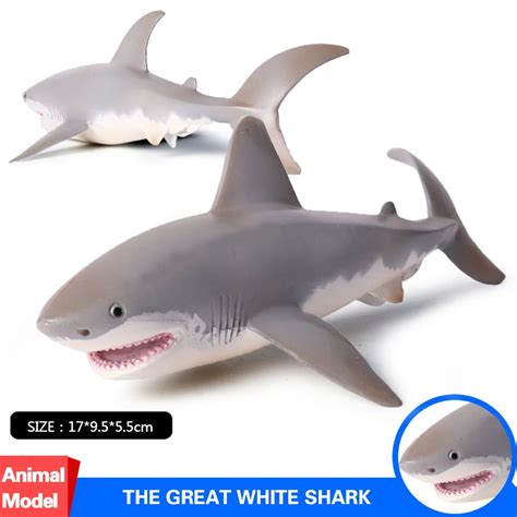 Oenux Sea Life Ocean Animals Great White Shark Big Shark Model Solid