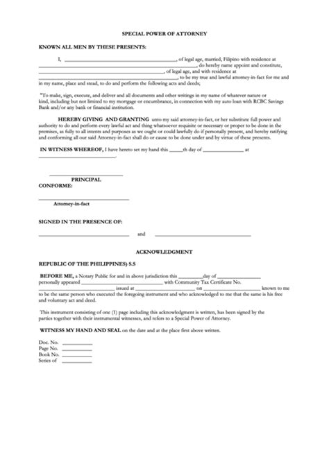 Power Of Attorney Form Sars Special Power Of Attorney Form Printable
