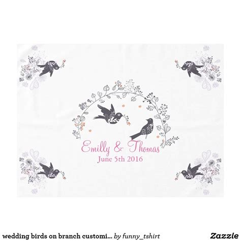 Wedding Birds On Branch Customizable Tablecloth Black And White