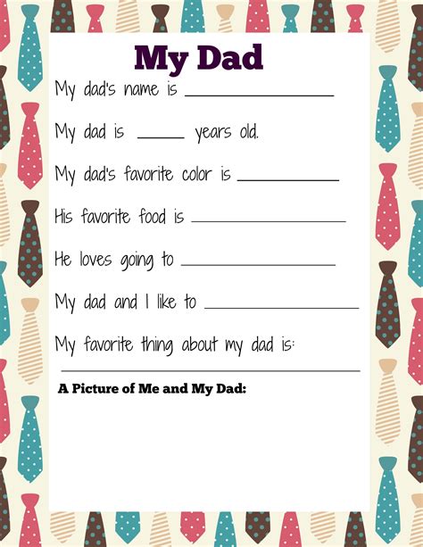 Free Printable All About My Dad Worksheet