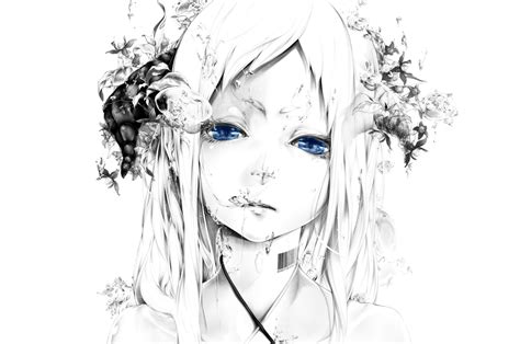 White And Black Anime Illustration With Blue Eye Hd Wallpaper