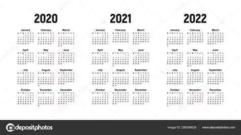 Calendar 2020 2021 2022 Week Starts Monday Basic Business Template ⬇