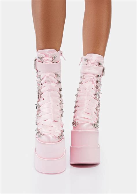 Sugar Thrillz Rosary Double Stack Wedge Platform Boots Pink Dolls Kill
