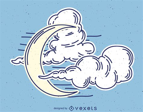Moon Drawing With Clouds Vector Download