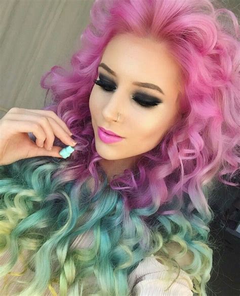 pink rainbow dyed curly hair cabelo colorido cabelo conrado