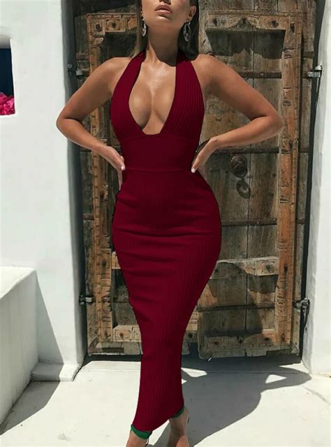 halter backless sexy knitted pencil dress ncocon