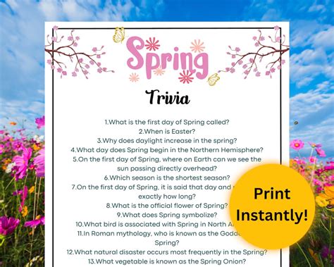 Printable Spring Trivia And Answer Key For Kids And Adults Classroom