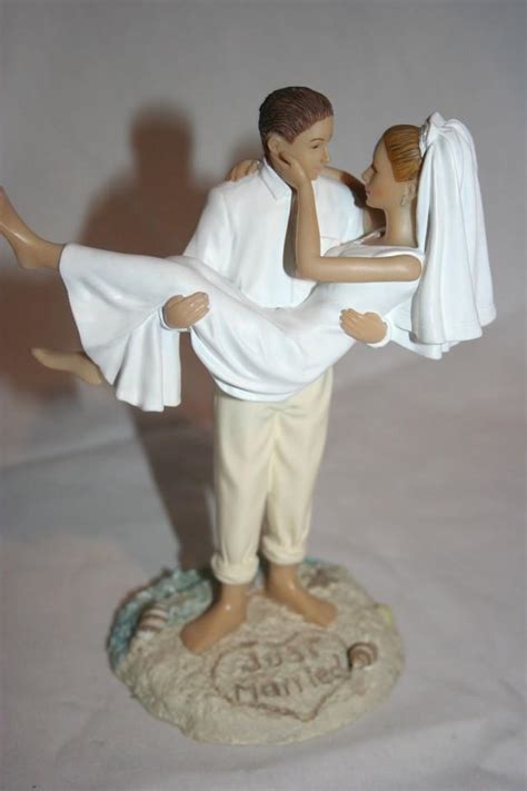 Resin Caucasian Beach Bride And Groom Just Married Wedding Caketoppers