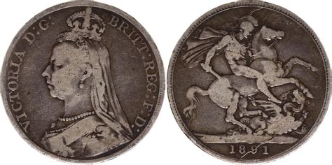 United Kingdom 1 Crown Victoria St George And Dragon 1891 Silver Ff