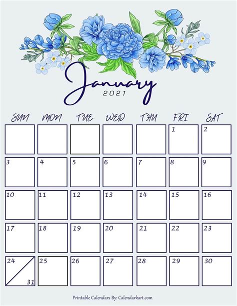 You can either print the january calendar individually, or download the complete 2021 calendar in the design of your choosing. 7+ Cute And Stylish Free Printable January 2021 Calendar ...