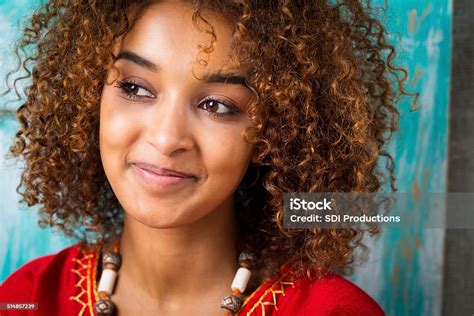 Beautiful Ethiopian Teenage Girl Or Young Woman With Curly Hair Stock
