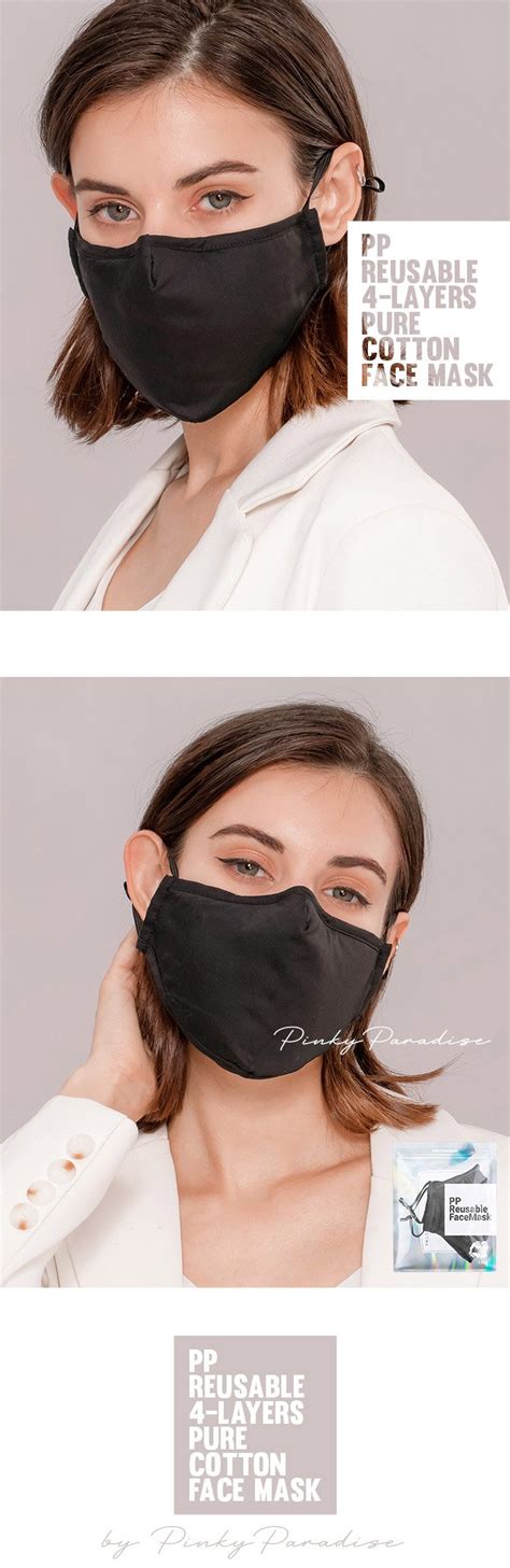 Pp Reusable 4 Layer Pure Cotton Face Mask Black I Pinkyparadise
