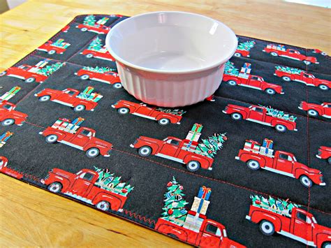 4 Christmas Placemats Quilted Placemats Red Truck Decor Etsy