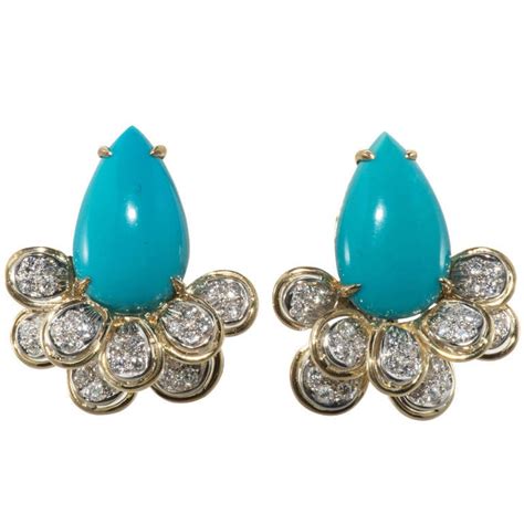 Turquoise Diamond Earrings For Sale At 1stdibs