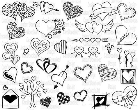 32 Doodle Hearts Vector Pack Hand Drawn Doodle Clipart Hand Etsy