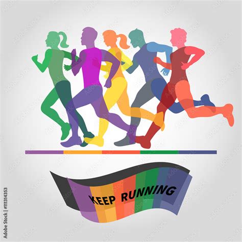 running people colorful vector illustration group of runners marathon logo stock vector