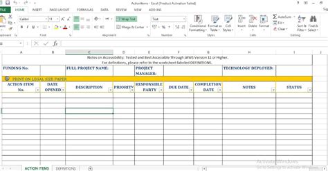 Action Items Excel Templates Software Engineering