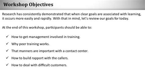 Workshop Objectives Contact Center Training Freshskills