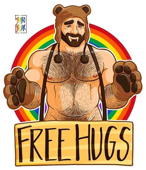 A Cartoon Bear Holding A Free Hugs Sign In Front Of It S Chest And Arms