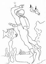 Coloring Scuba Diver Diving Template Printable Cartoon Designlooter Drawings 870px 81kb sketch template