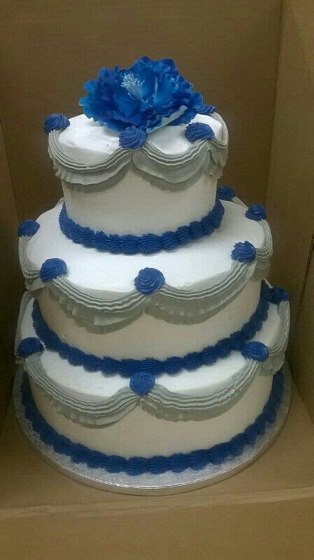 3 Tier Buttercream Icing Royal Blue Gray And White Wedding Cakes