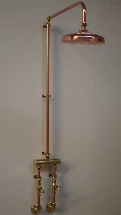 Handmade Exposed Pipe Copper Brass Shower By Heritagebathware