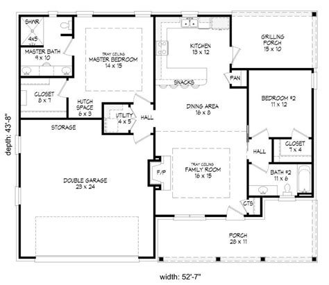 Traditional Style House Plan 2 Beds 2 Baths 1340 Sqft Plan 932 143